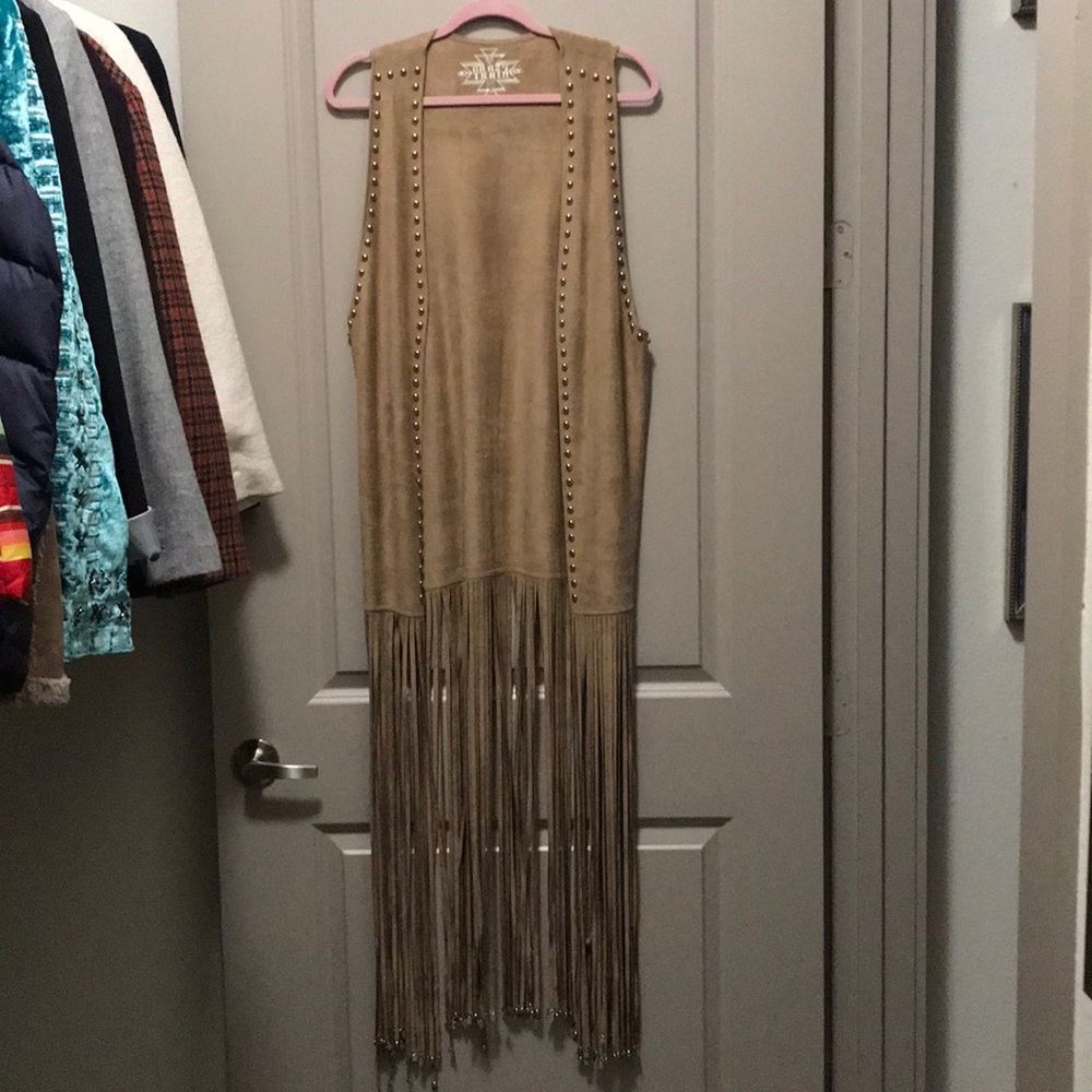Crazy Train Women's Faux Suede Beaded Fringe Vest
